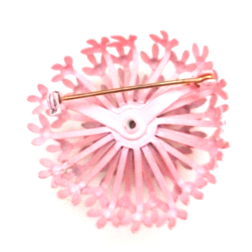 VINTAGE 60s PINK AND RED ENAMEL BROOCH/PIN AND MATCHING CLIP-ON EARRINGS SET - Picture 6 of 8